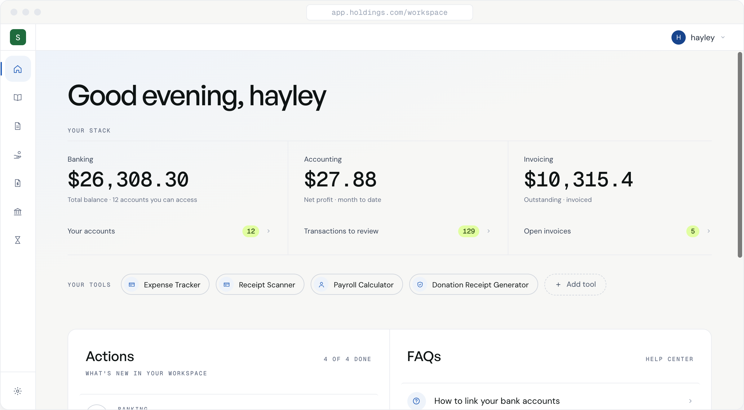 Holdings workspace — final design